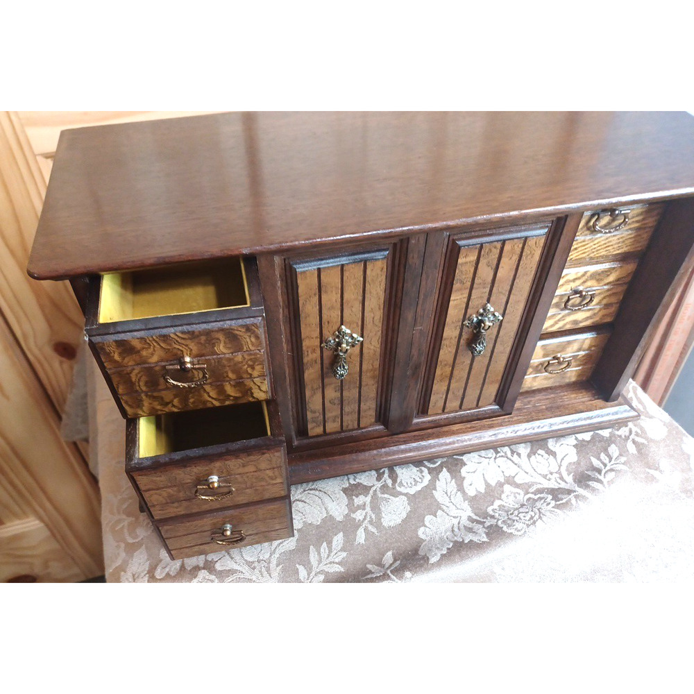 VTG Wood Jewelry Large Box MCM Organizer Japan 16x7x9* READ Cracked Mirror - Picture 8 of 16